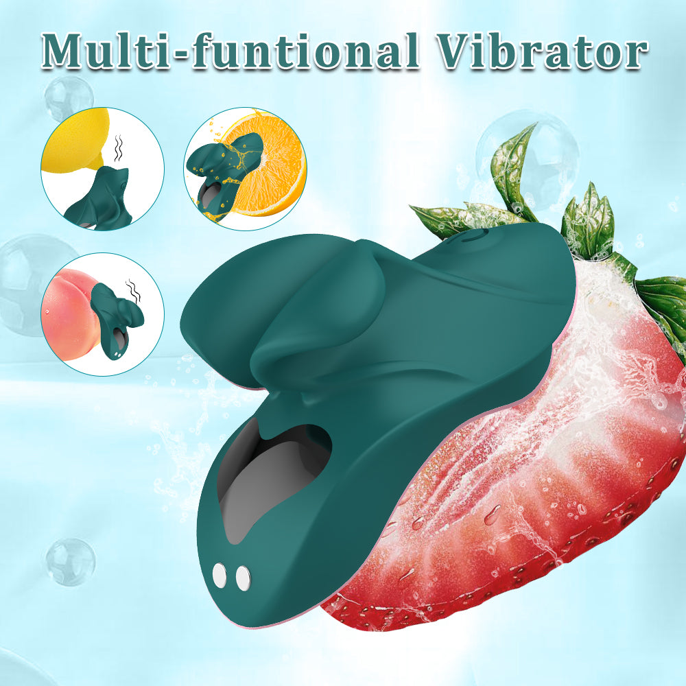 Grüner Vibrator vor Erdbeere
