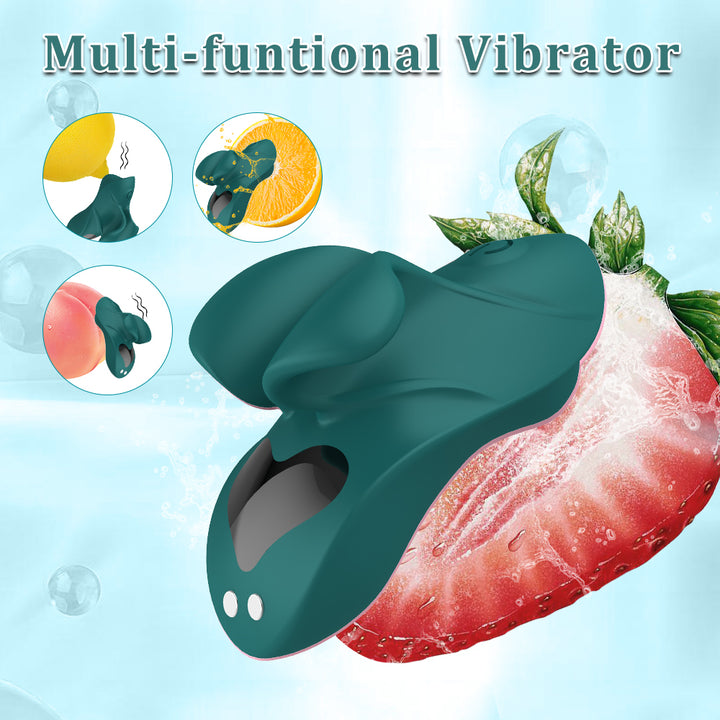 Grüner Vibrator vor Erdbeere
