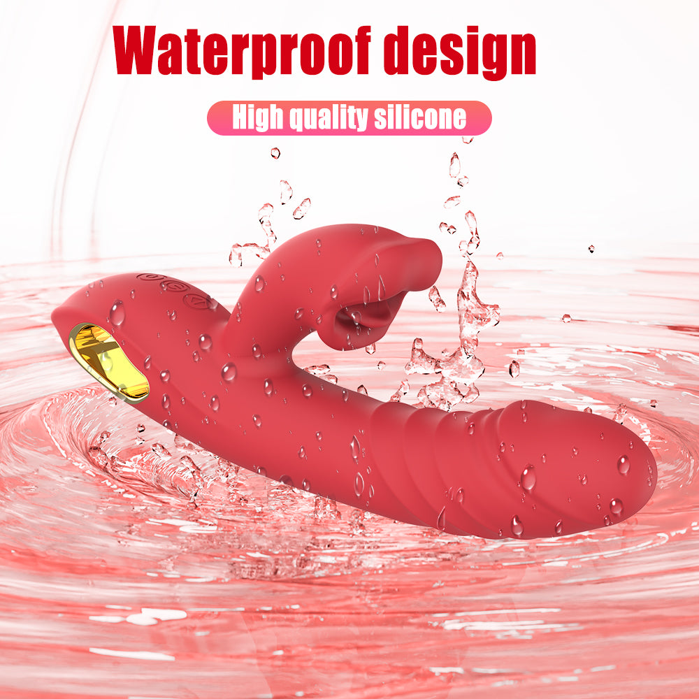 Roter Vibrator im Wasser spritzend