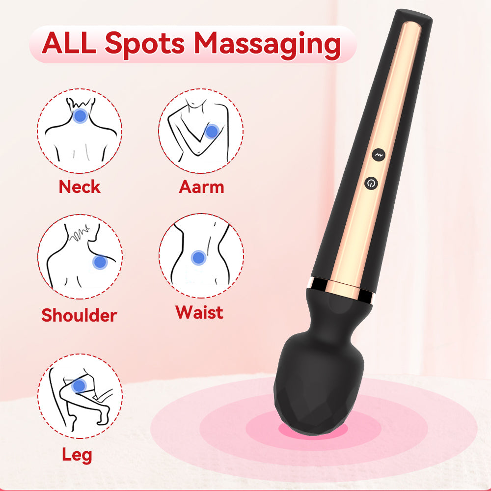 Massagegerät mit Anwendungsbereichen illustriert