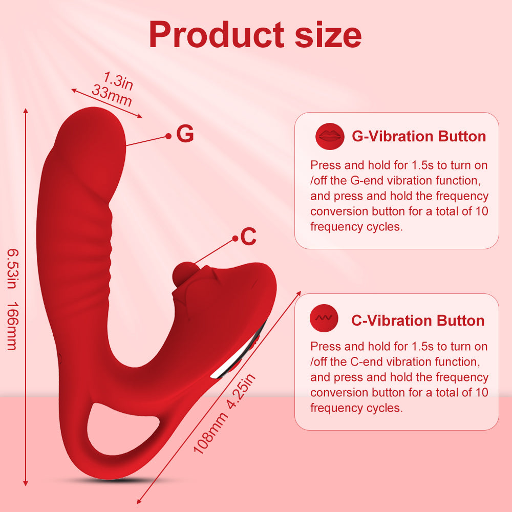 Roter Vibrator mit Größenangaben