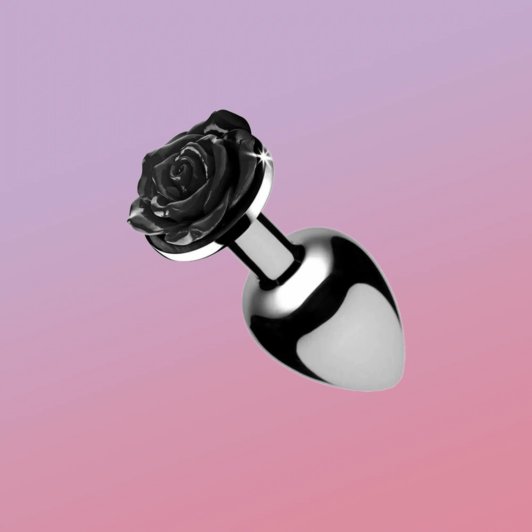 Metall-Plug mit schwarzer Rose