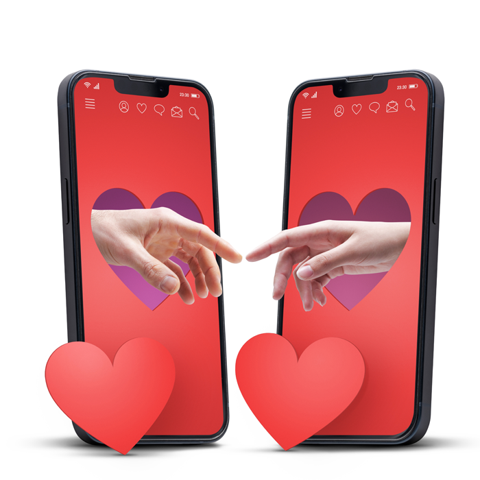 Zwei Smartphones mit Herzsymbolen