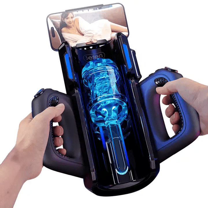 Electric masturbator blowjob simulator with smartphone holder