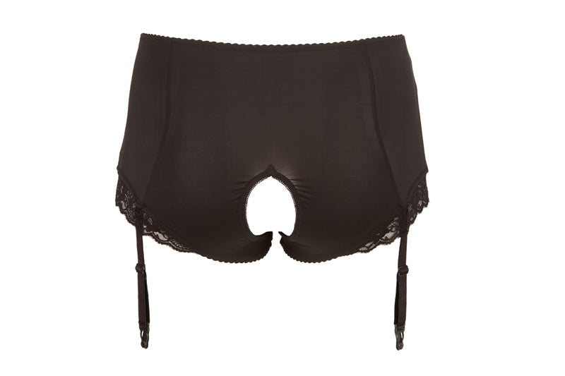 Schwarze Straps-Slip mit Öffnung
