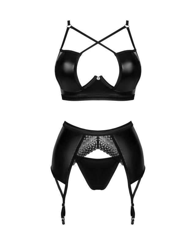 Schwarze Latex-Dessous mit Strumpfhaltern