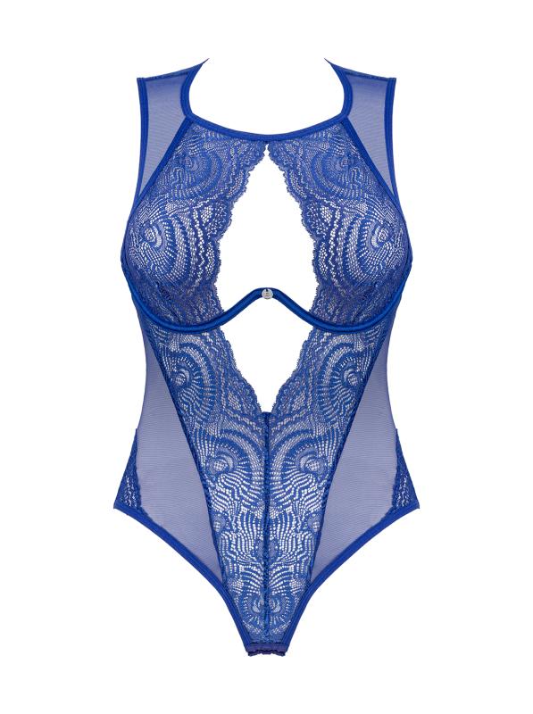 Blauer Spitzen-Bodysuit, transparent
