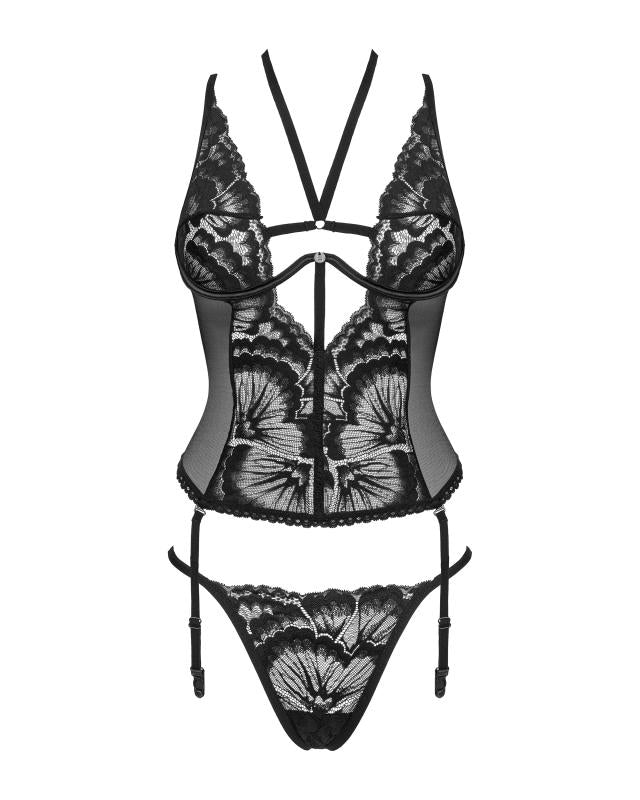 Schwarzes Spitzen-Dessous-Set