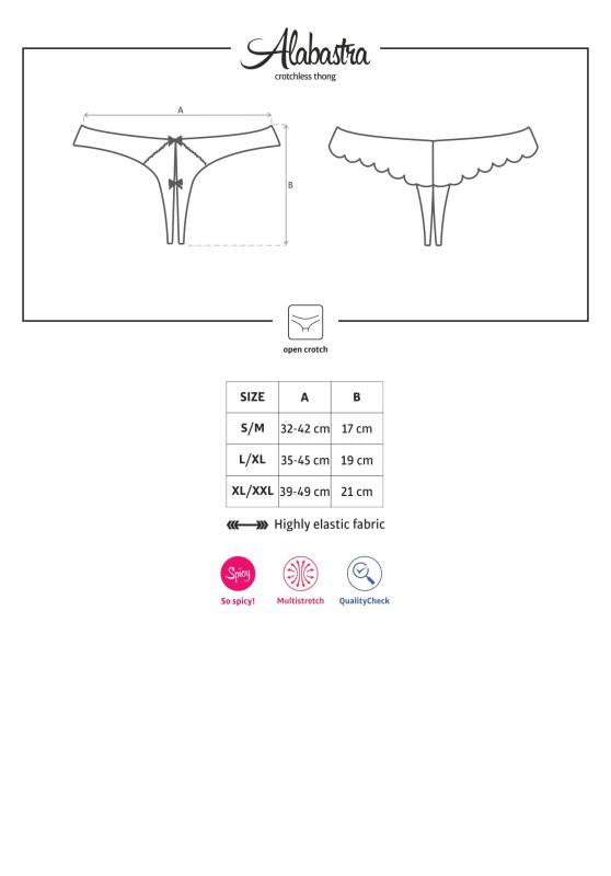 Zeichnung von offenem Dessous, Maßangaben